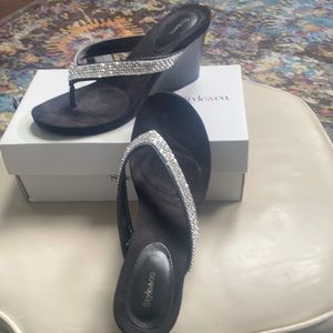 Wedge rhinestone flip flops